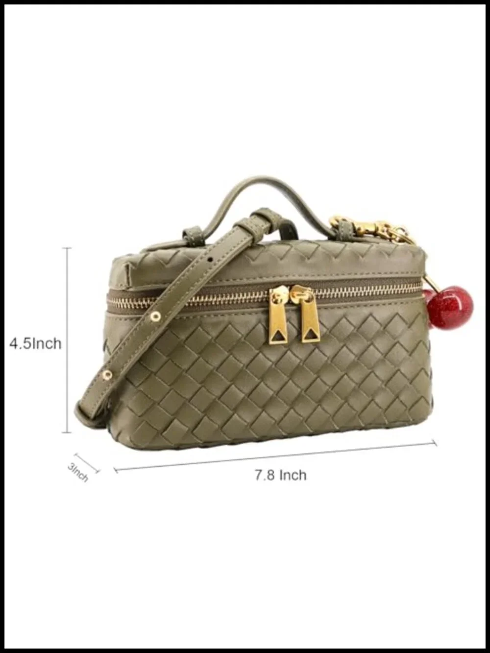 Woven Box Crossbody Bag Mini Top Handle Clutch Purse Vanity Bag with Cherry